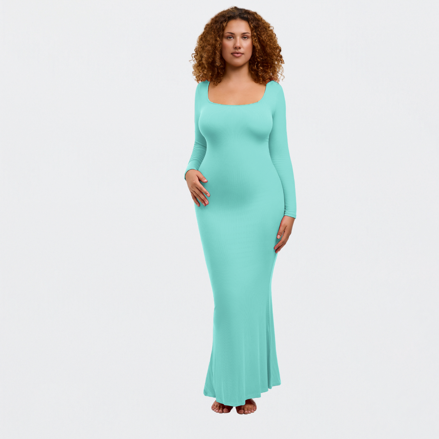 Ribbed Long Sleeve Maxikleid